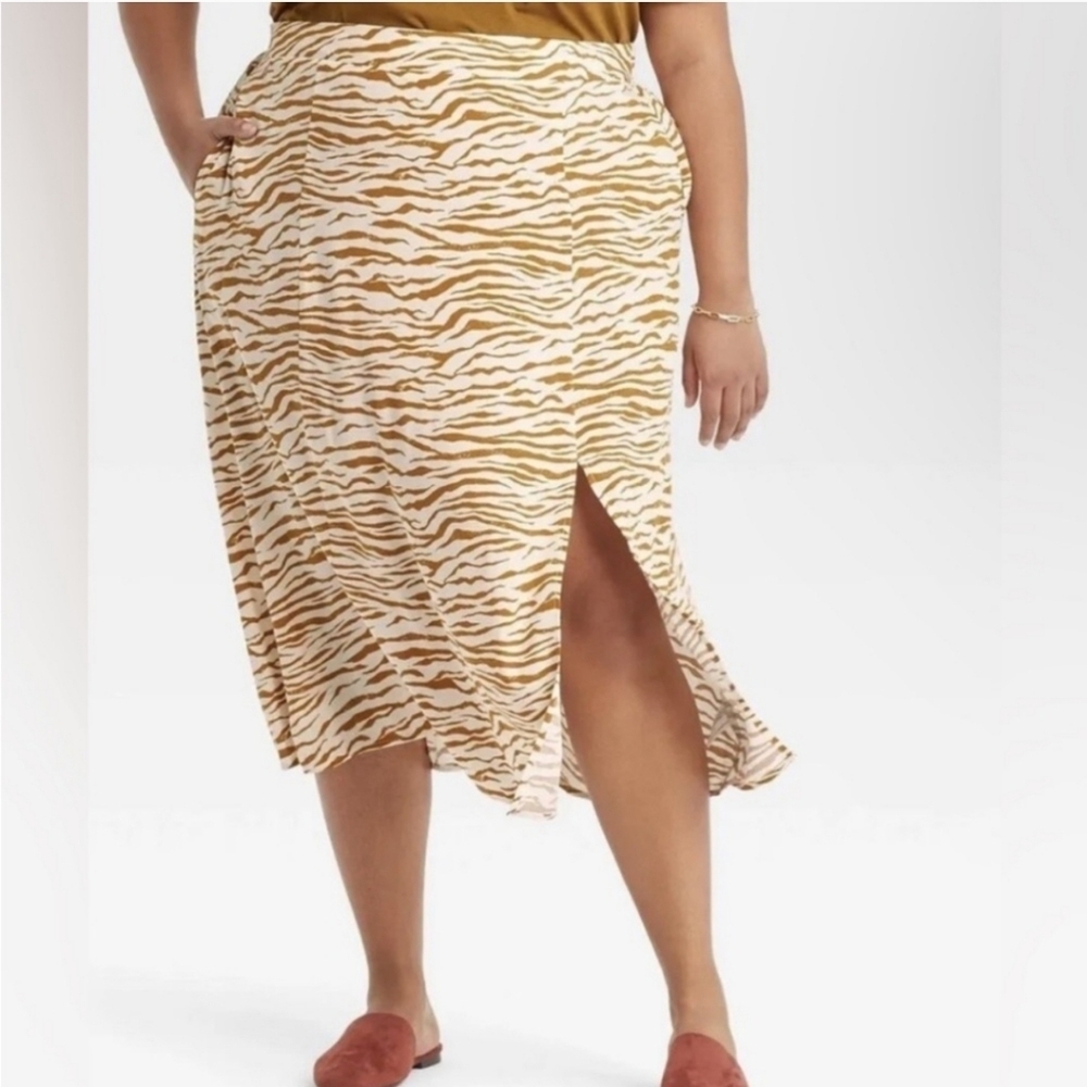 AVA & VIV zebra rust and white Stripes‎ midi SKIRT